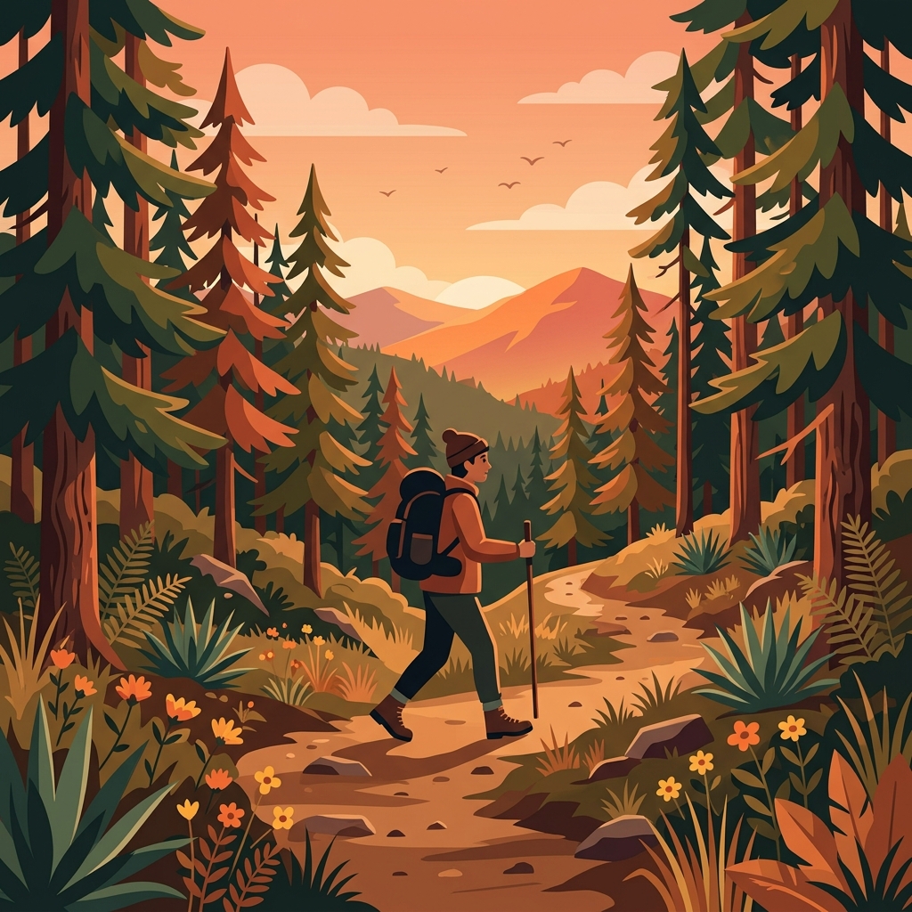 Senderista caminando en el bosque de México